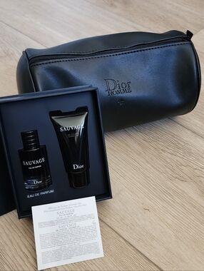 New Dior Homme Men Pouch Toiletry Leather Pouch Bag + 2 Pcs Travel Gift Set
